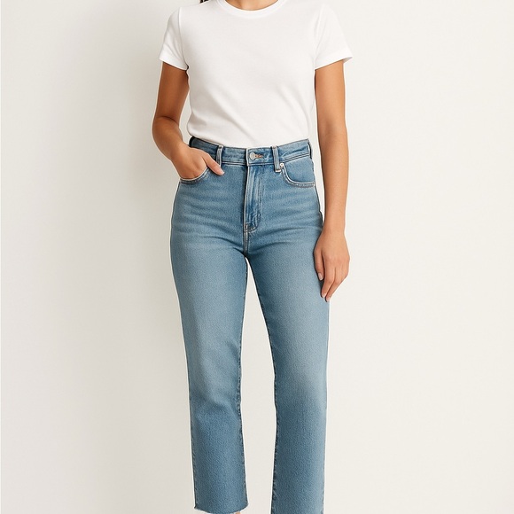 Madewell vintage denim jeans high rise straight rigid cropped raw hem size 26 - Picture 2 of 14